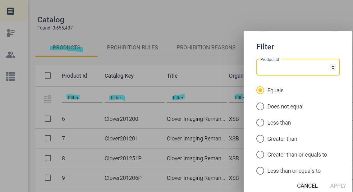 Screenshot showing various pieces of text from the Verified Products Portal. Focuses on filtering product info.