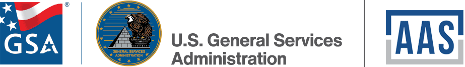 GSA 250 year anniversary logo, seal U.S. General Services Administration and AAS logo