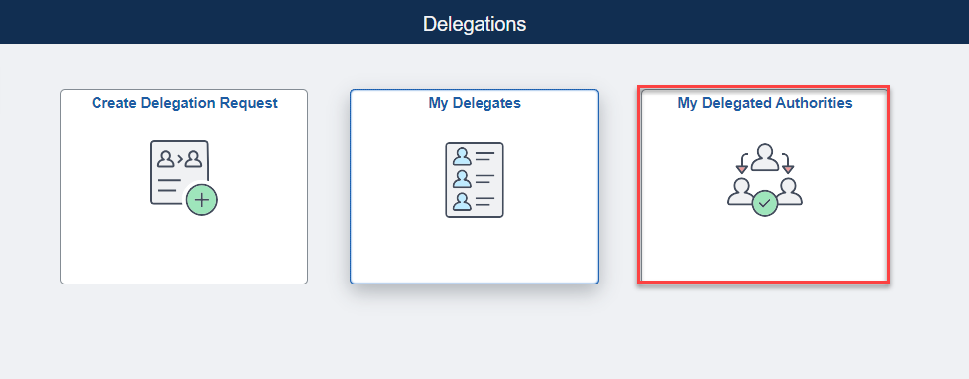 Screenshot of the Delegations page with the My Delegated Authorities option highlighted