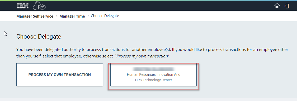 Screenshot of the Choose Delegate page with the Delegate highlighted