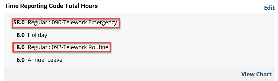 Screenshot of the Time Reporting Code screen with regular hours highlighted