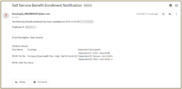 Screenshot of the email confirmation