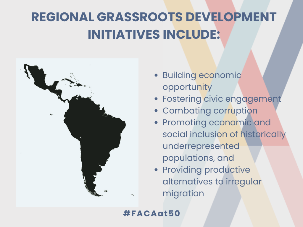 Graphic titled "Regional grassroots development initiatives include:"
