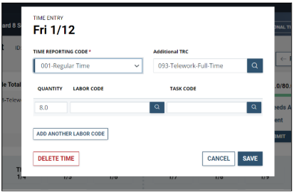 Screenshot of the drop-down box arrow for Time Reporting Code