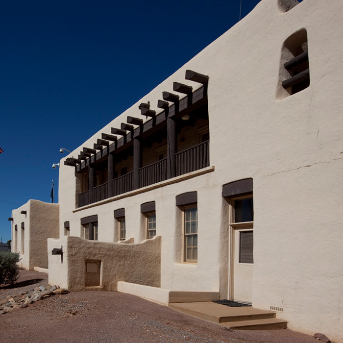 U.S. Border Inspection Station, Naco, AZ, is an example of Pueblo influenced, Spanish Colonial Revival style architecture