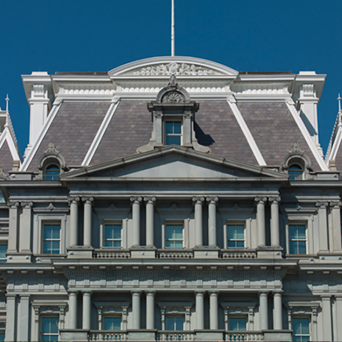 The Dwight D. Eisenhower Executive Office Building, Washington DC, is an example of Second Empire style architecture
