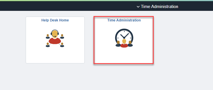 Screenshot of the Time Administration homepage with the Time Administration tile highlighted