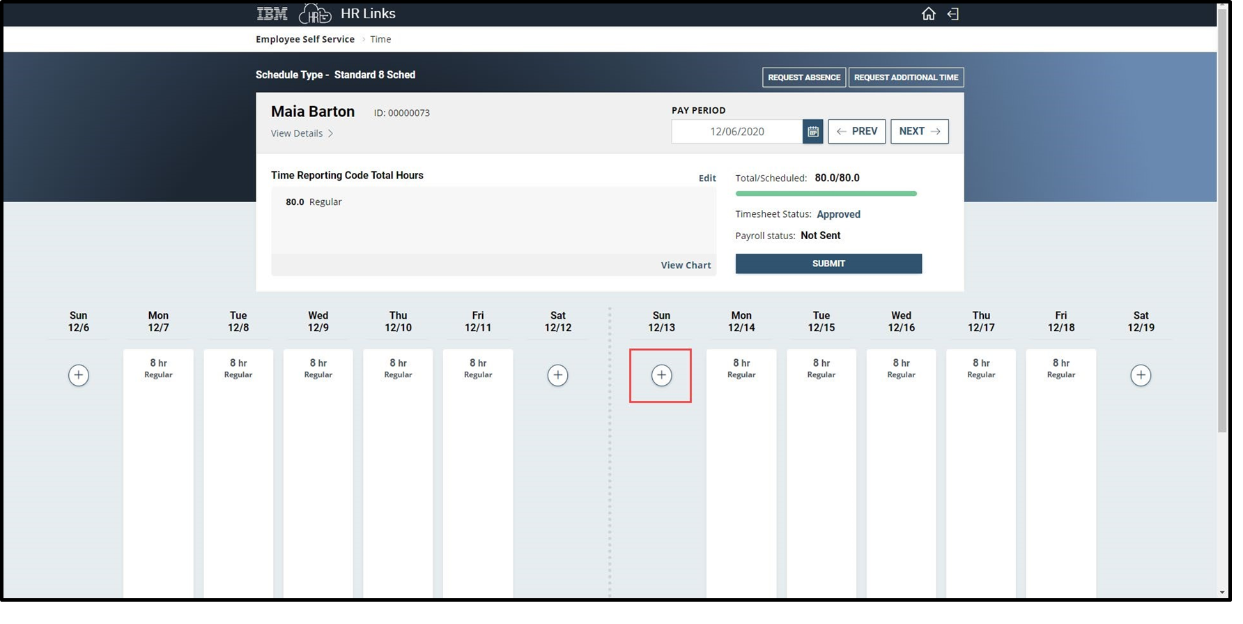 Timesheet entry showing approved overtime entered with plus sign highlighted