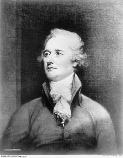 Portrait of Alexander Hamilton, painted by John Trumball; painting is located at the Yale School of Art