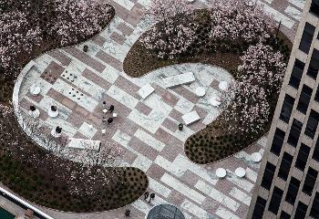 Overhead view of the redesigned plaza at 26 Federal Plaza in New York City