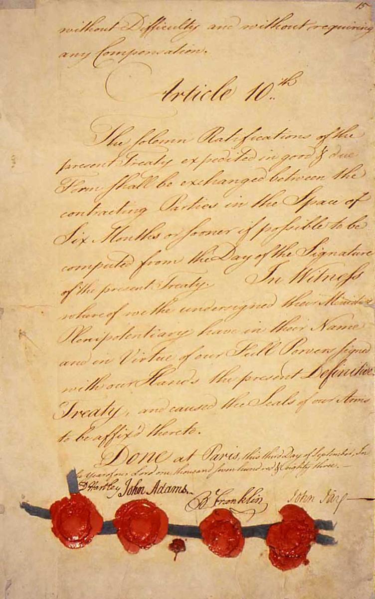 Signature page of the Treaty of Paris