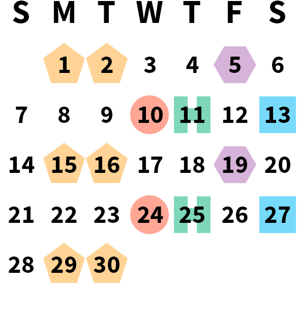 November 2027 calendar month grid with columns for Sunday to Saturday, Monday, Nov 1 on first row, and Tuesday, Nov 30 on fifth row