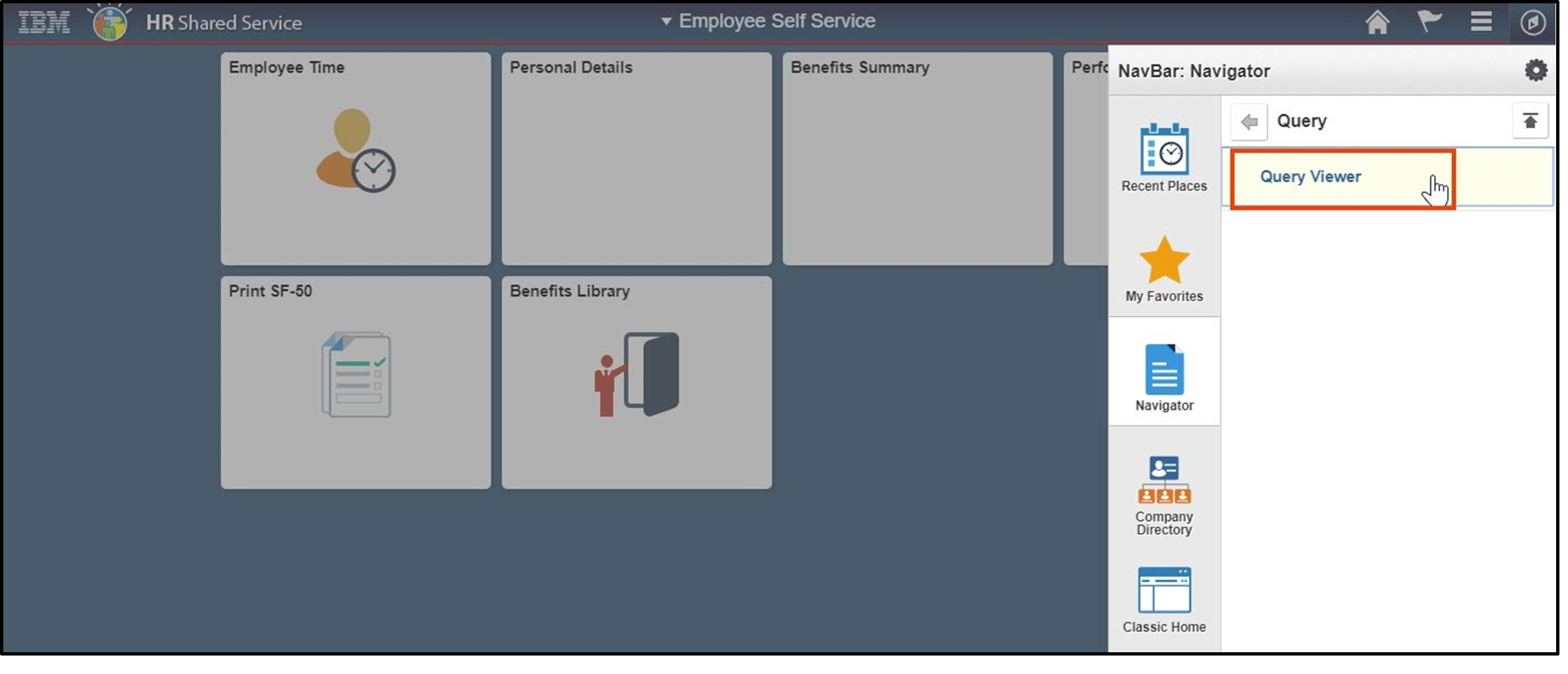 Timesheet entry with navigation bar expanded and query view highlighted