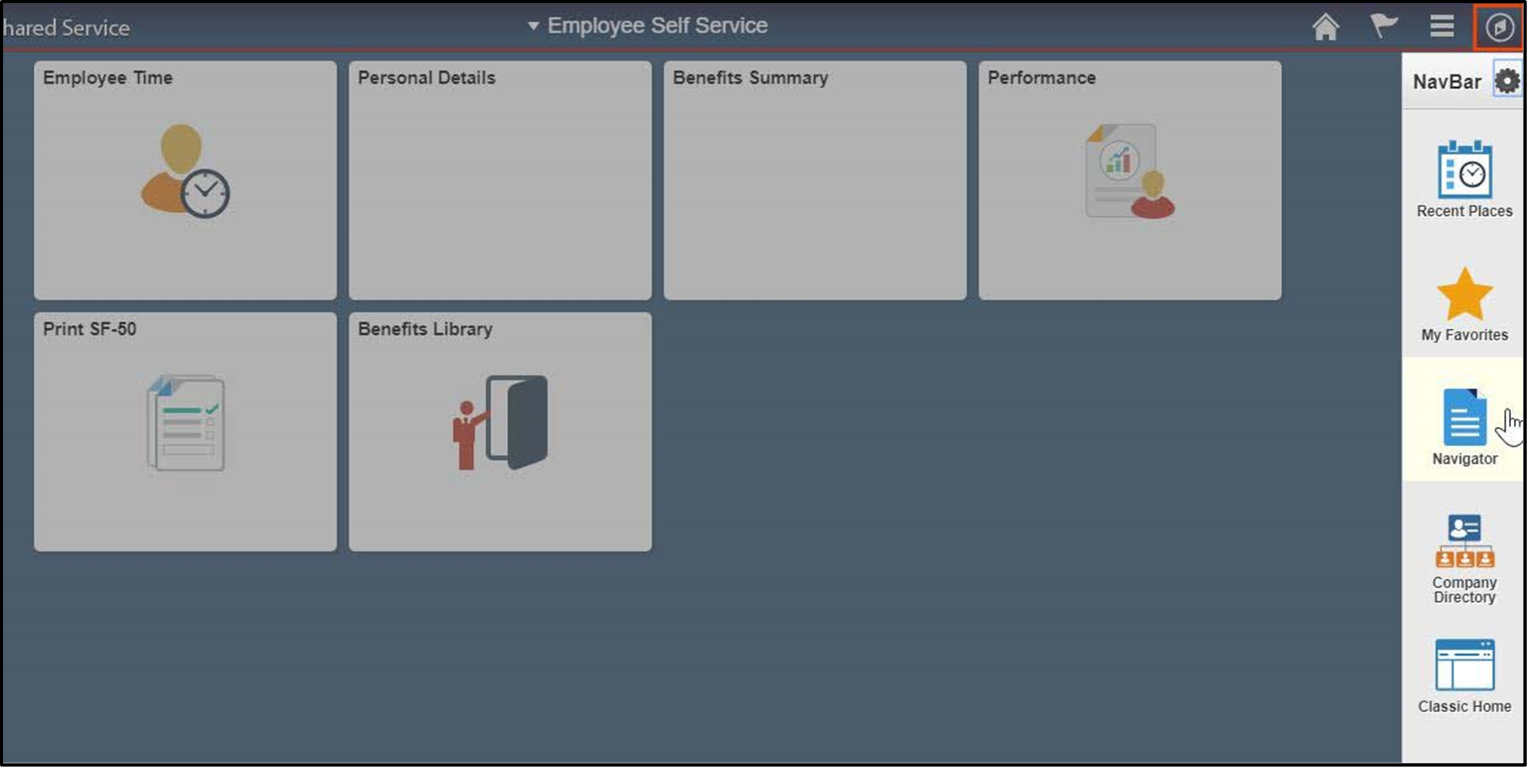 Timesheet entry with the navigation bar expanded and the navigator icon selected