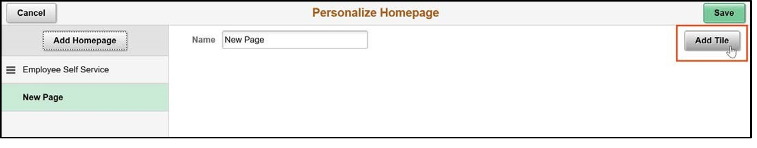 Timesheet entry of new page with add tile button highlighted