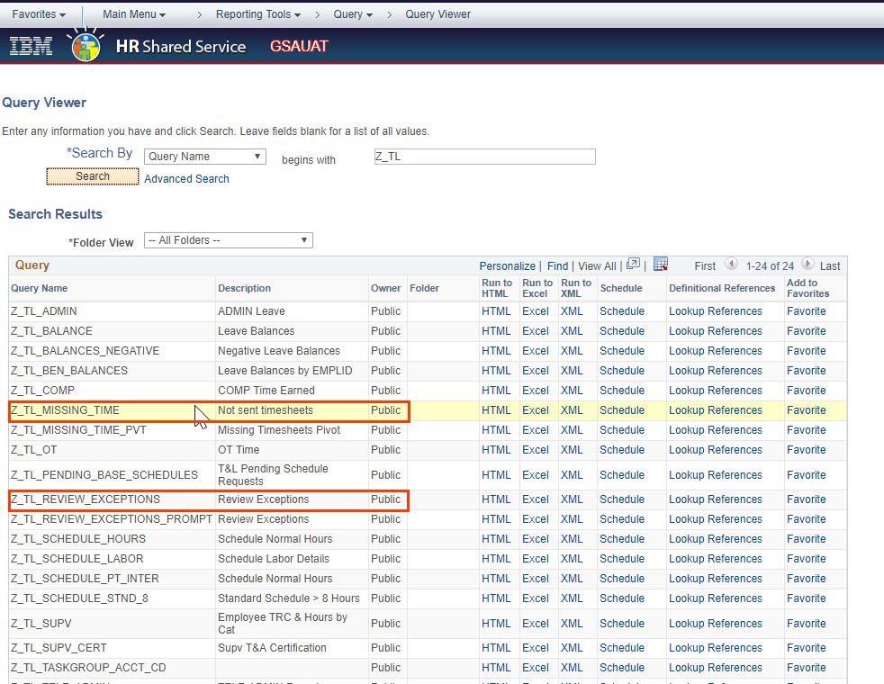 Screenshot of the Query Viewer page with exceptions highlighted