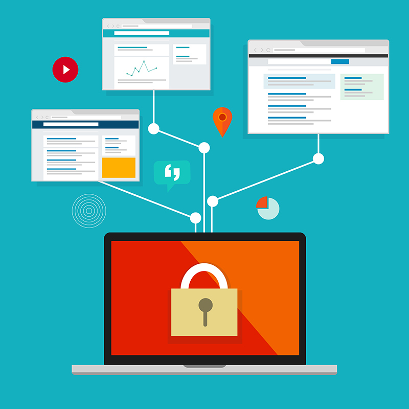 Photo of computer with cybersecurity lock