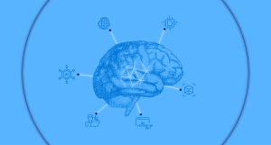 blue image with picture of a brain. 