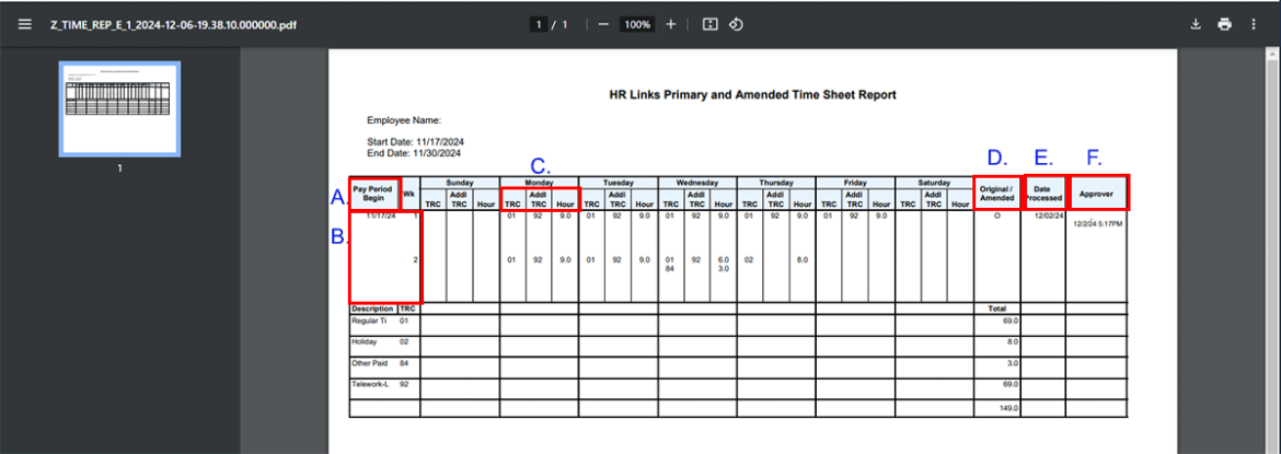 Screenshot showing sample report with the separate items highlighted in red.