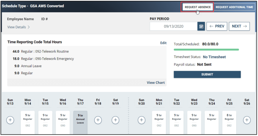 Request Absence button