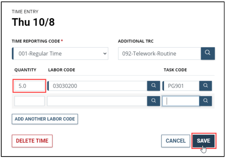 timesheet labor codes