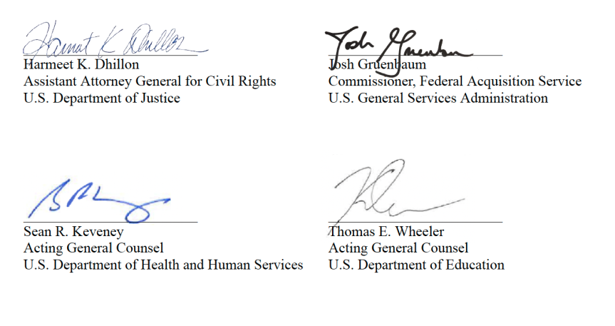 Signatures of Harmeet K. Dhillon, Josh Gruenbaum, Sean R. Keveney, and Thomas E. Wheeler