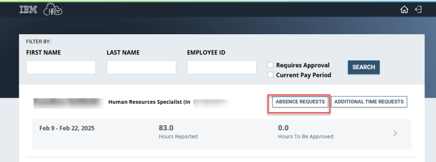  Absence Requests button