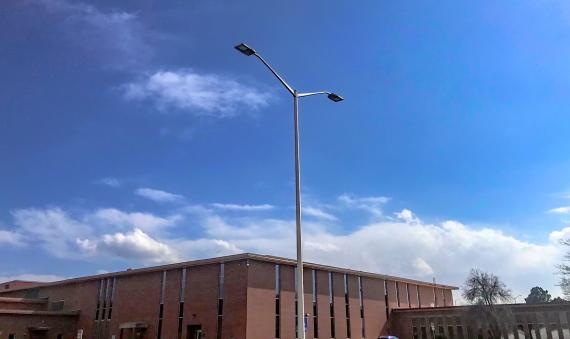 This street lamp on the Denver Federal Center show how the light will aim downward making it Dark Sky compliant.