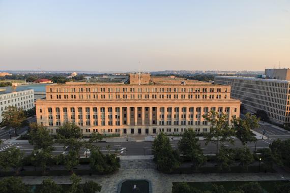 DOI Building Exterior, Washington DC, at dusk