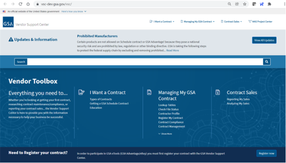 Screenshot of the GSA’s Vendor Support Center site