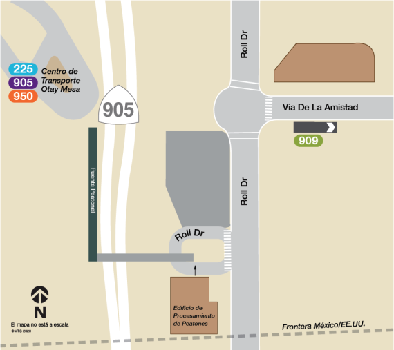 map showing new MTS transit center bridge