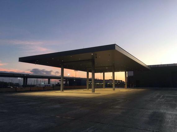 Solid canopy over three lanes