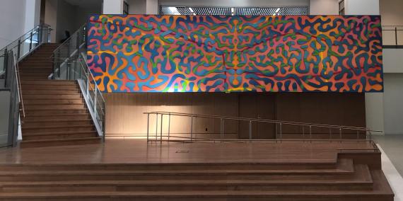 colorful abstract mural representing San Antonio's water ways