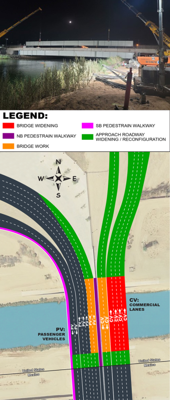 Above photo structural beams installed to support expansion of bridge over the All-American Canal. Bottom photo bridge expansion