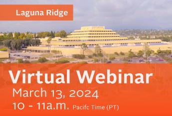 Aerial photo of Chet buidling accompanied by the text Virtual Webinar March 13