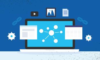 Illustration of a laptop with icons and images popping off the screen