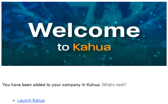 Welcome to Kahua screenshot with a message to launch Kahua.